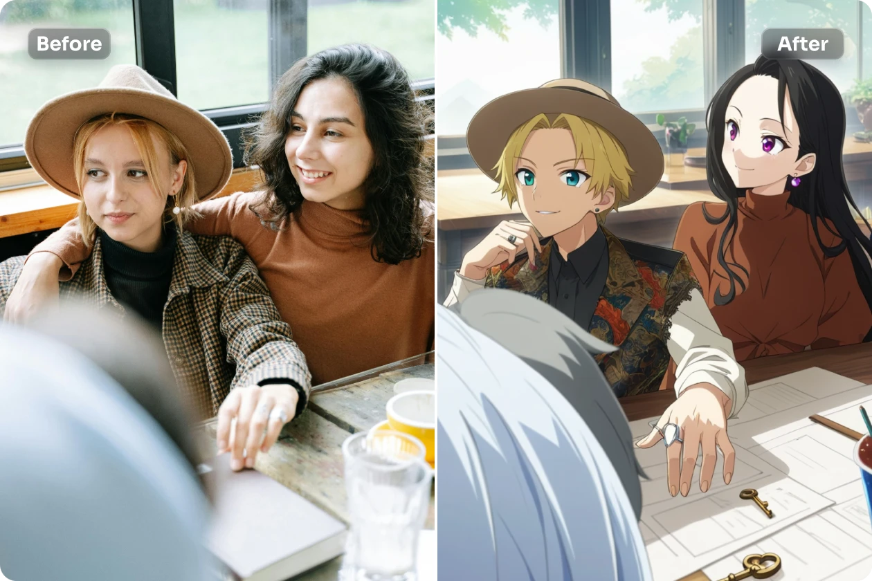AI Easeで女性の集合写真を無料でイラスト化する