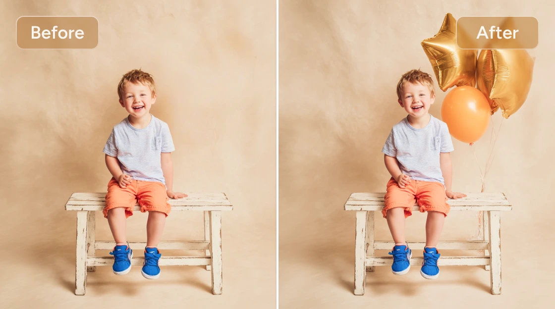 나노 바나나 AI로 소년 이미지에 풍선 추가하기