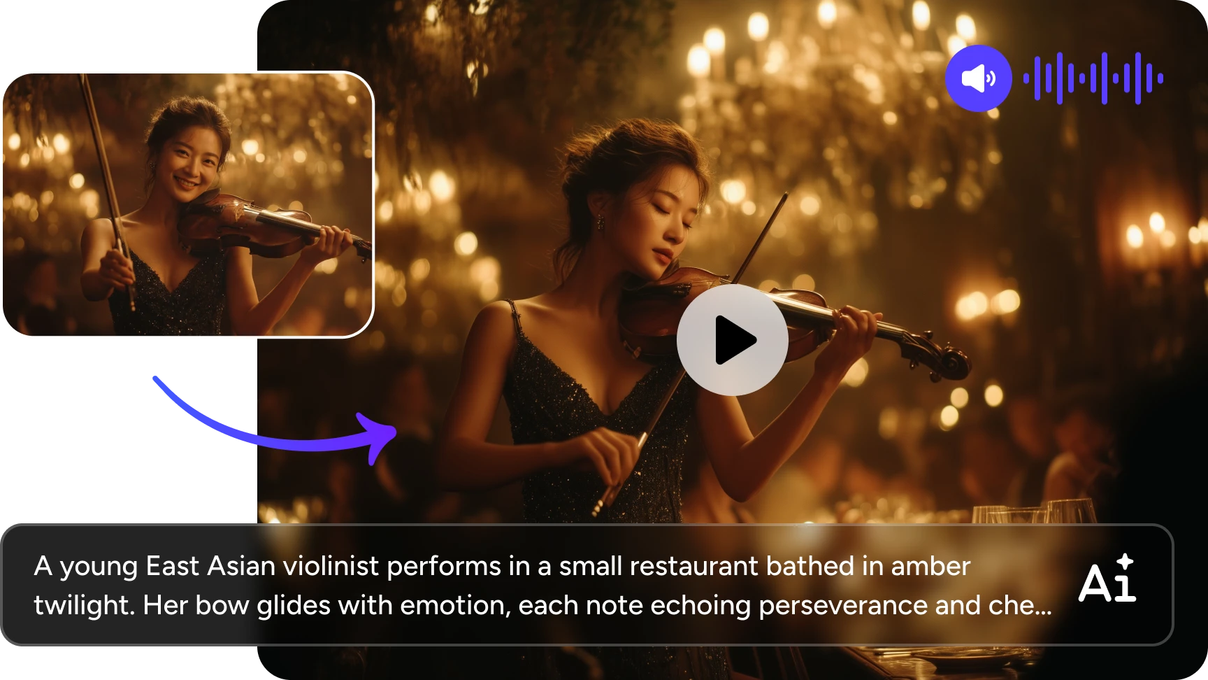 使用 Kling 2.6，從女孩抱著小提琴的照片生成拉小提琴影片