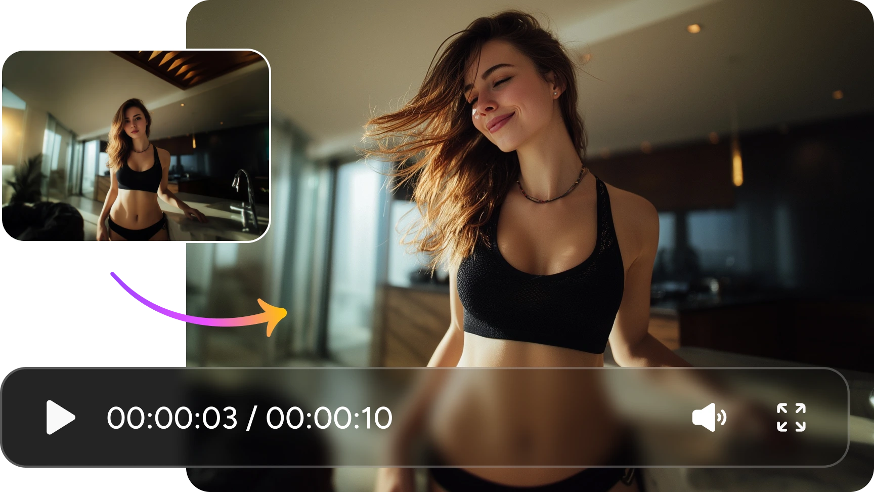 usando jiggle ai se transformó la foto de una mujer en su casa en un video de pechos rebotando