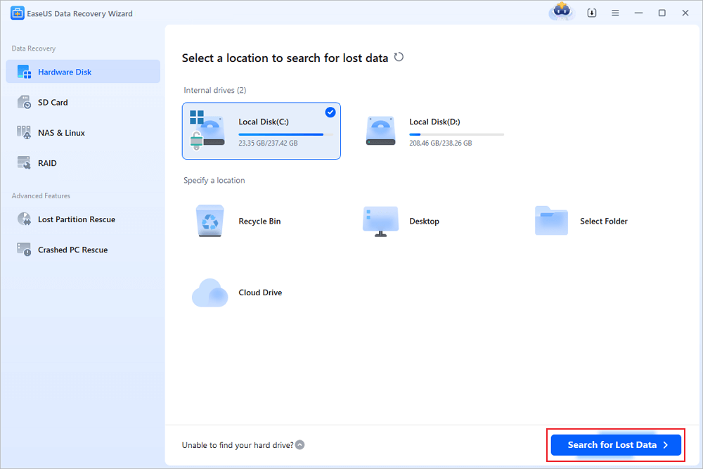 search for lost data