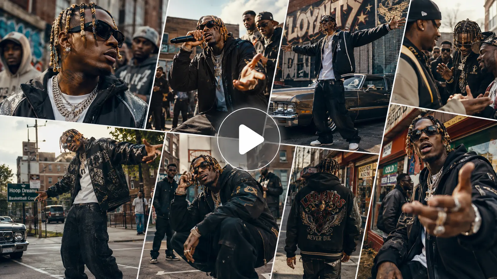 ein Hip-Hop-Musikvideo, produziert mit dem Seedance 2.5 KI-Videogenerator auf AI Ease