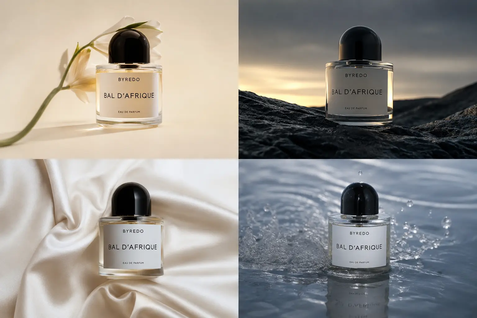 GPT Image 2 perfume advertising in four luxury settings