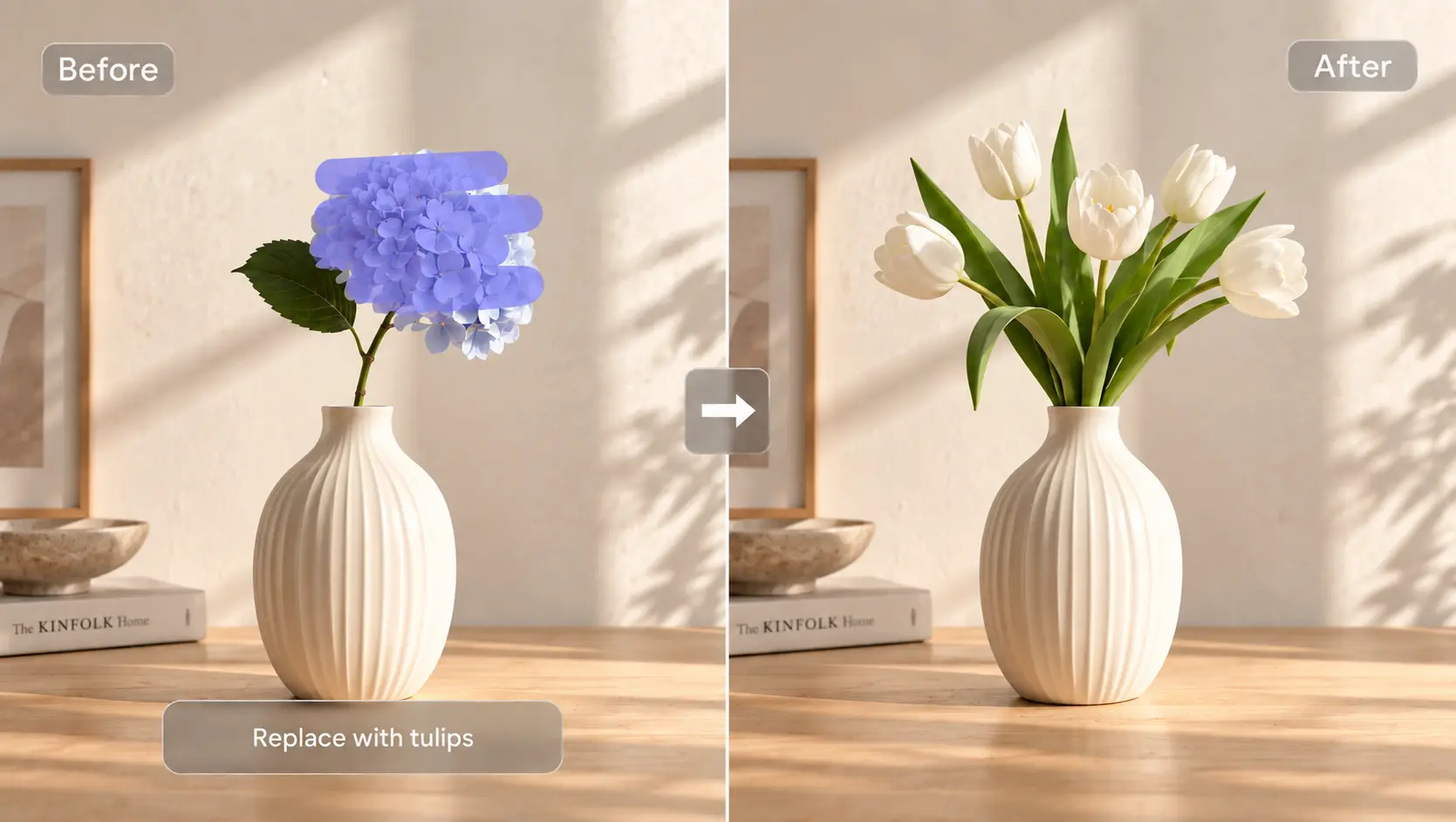 AI Ease 上 GPT Image 2.5 花朵替換圖像編輯示例